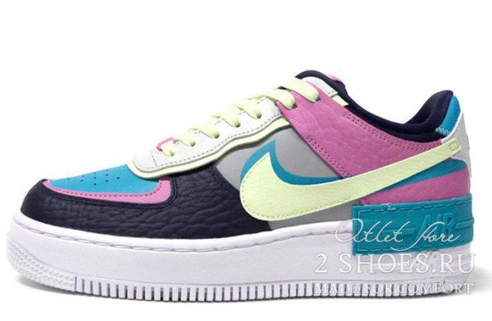 Кроссовки Nike Air Force 1 Low Shadow Smoke Grey Barely Volt Aqua CK3172-001 разноцветные, кожаные