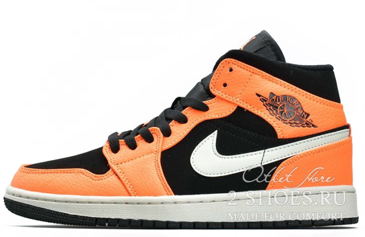 Кроссовки Nike Air Jordan 1 Mid Black Cone 554724-062 черные, оранжевые