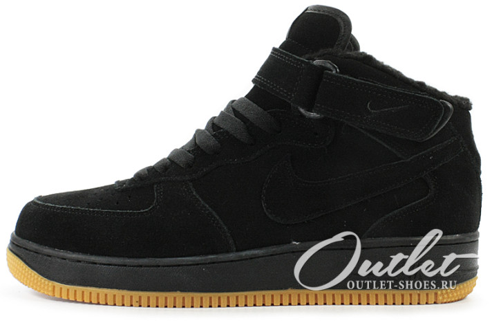 Кроссовки Nike Air Force 1 Mid Winter Black Suede Gum  черные